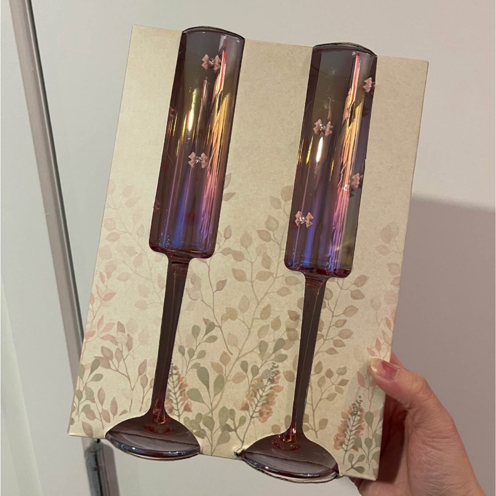 Pink bow champagne glasses drinkware set